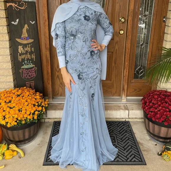 light blue adrianna papell dresses Straps Mermaid Simple Satin Light Blue Long Prom Dress PSK596 US6 / Custom Color
